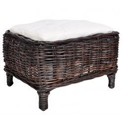 Ars Natura Fußhocker Bedous - Webstoff / Rattan