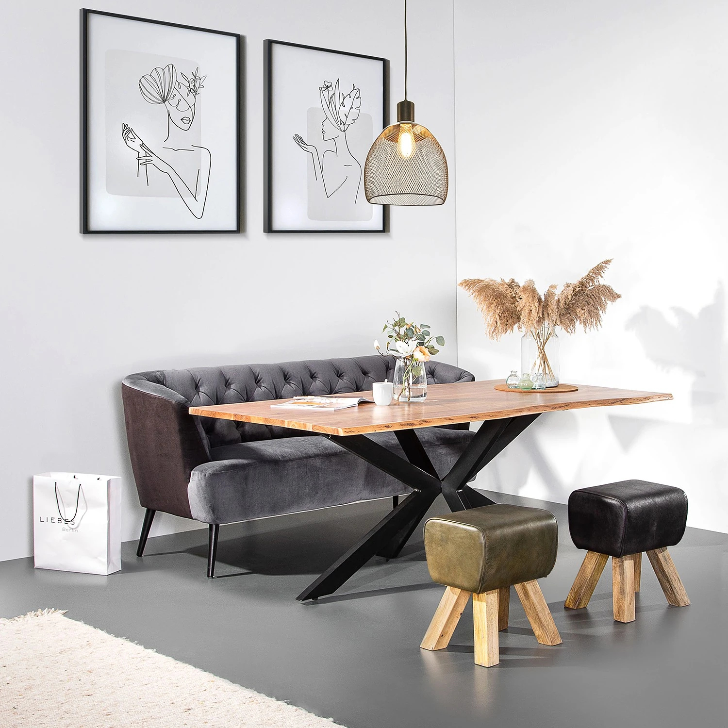 Red Living Polsterhocker Bompard - Echtleder / Mango massiv - Anthrazit 2 Red Living Polsterhocker Bompard - Echtleder / Mango massiv - Anthrazit – Bild 2