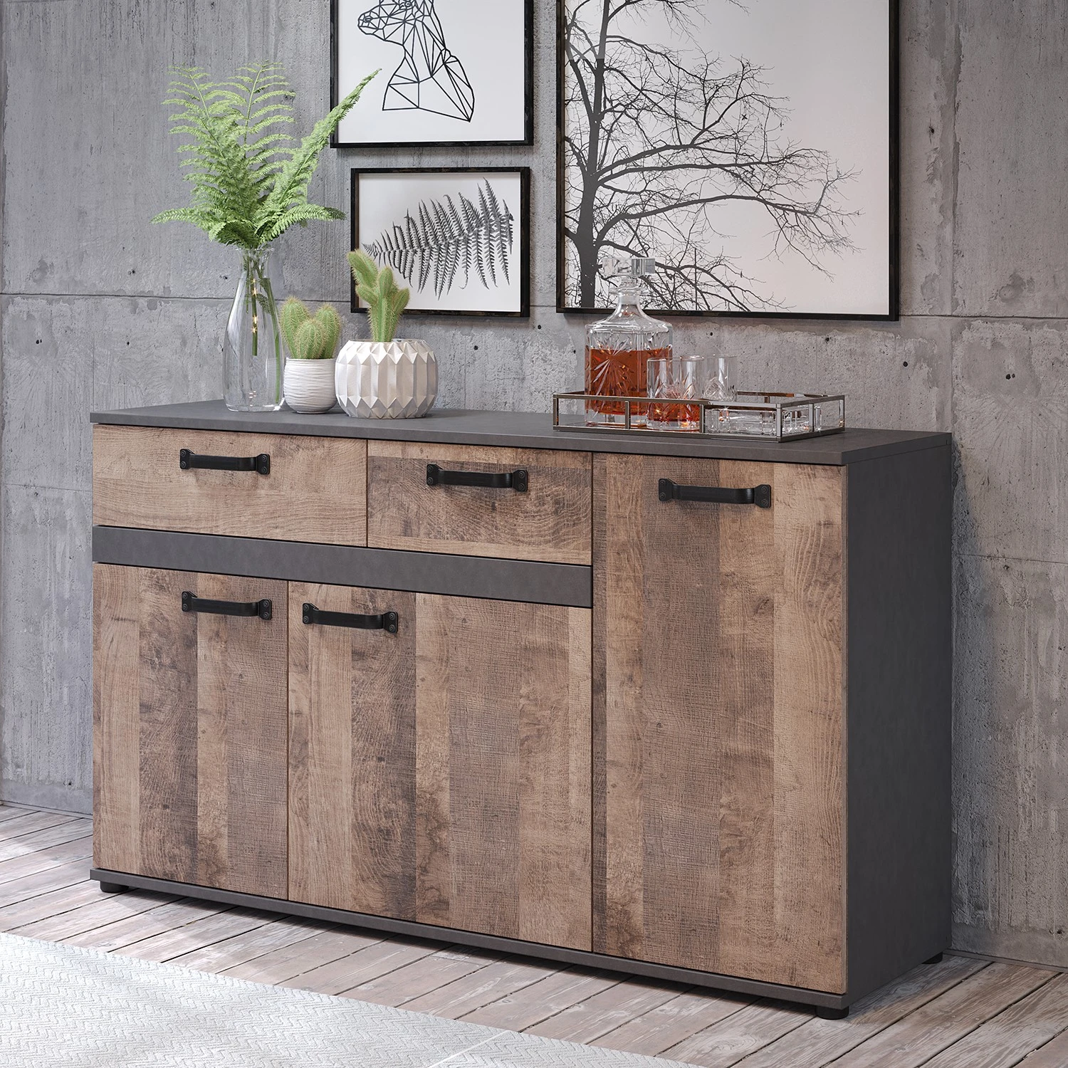 Trendteam Sideboard Stripe - Altholz Dekor / Grau 2 Trendteam Sideboard Stripe - Altholz Dekor / Grau – Bild 2