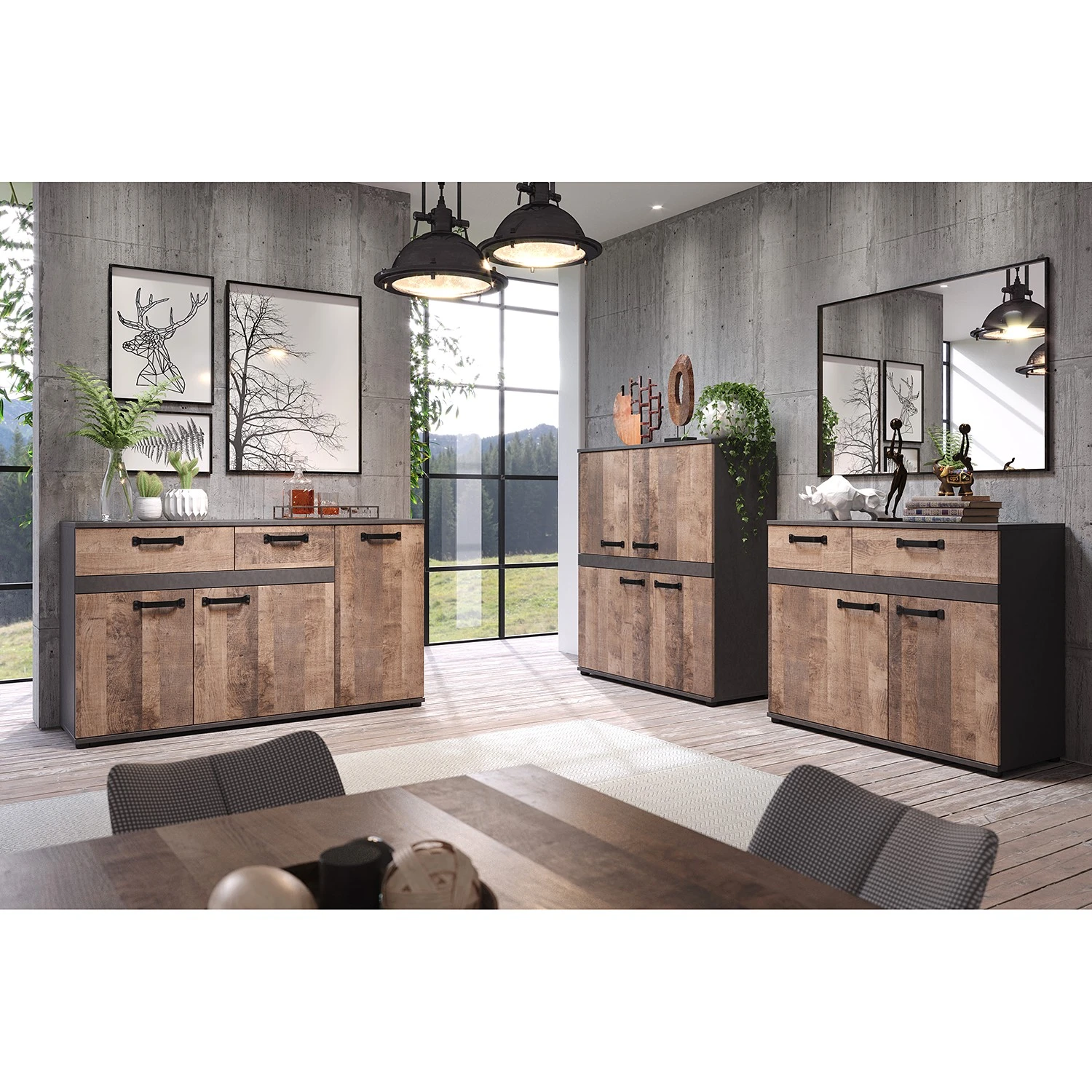 Trendteam Sideboard Stripe - Altholz Dekor / Grau 5 Trendteam Sideboard Stripe - Altholz Dekor / Grau – Bild 5