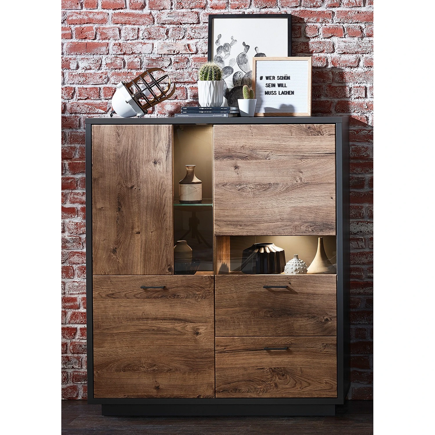 Red Living Highboard Batey - Haveleiche Dekor / Graphit 2 Red Living Highboard Batey - Haveleiche Dekor / Graphit – Bild 2