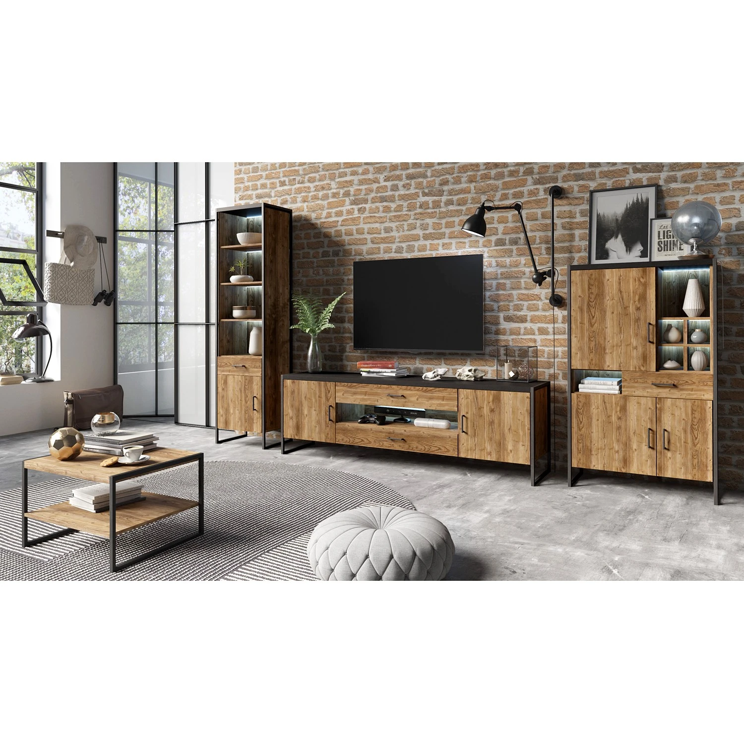 Red Living Wohnwand Turriers (3-teilig) - Fichte Dekor / Matt Schwarz 2 Red Living Wohnwand Turriers (3-teilig) - Fichte Dekor / Matt Schwarz – Bild 2