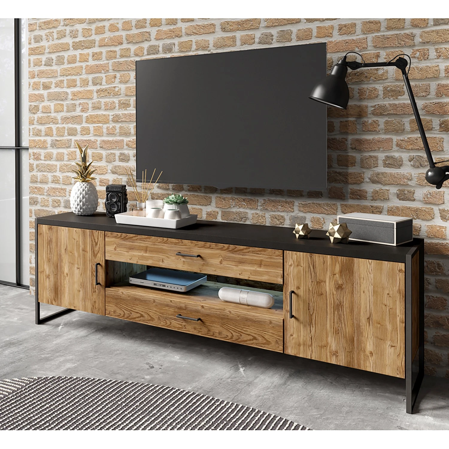 Red Living Wohnwand Turriers (3-teilig) - Fichte Dekor / Matt Schwarz 5 Red Living Wohnwand Turriers (3-teilig) - Fichte Dekor / Matt Schwarz – Bild 5