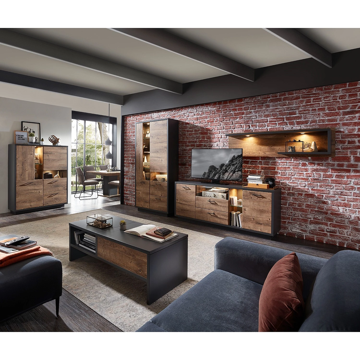 Red Living Wohnkombination Batey (2-teilig) - Haveleiche Dekor / Graphit 2 Red Living Wohnkombination Batey (2-teilig) - Haveleiche Dekor / Graphit – Bild 2