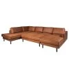 Wohnlandschaft FORT DODGE - Antiklederlook - Microfaser Yaka: Cognac - Longchair davorstehend rechts / Ottomane links - Mit Hocker