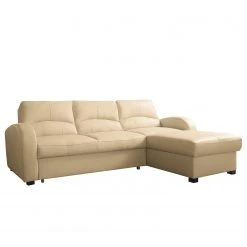 Loftscape Ecksofa Nilsia - Echtleder Mabel: Warmes Beige - Longchair davorstehend rechts - Mit Schlaffunktion