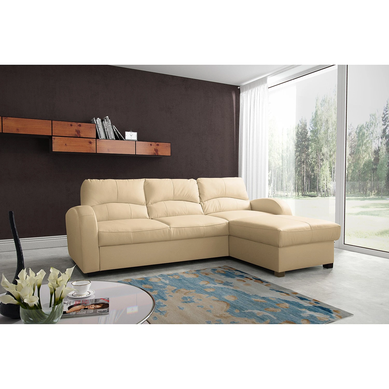 Loftscape Ecksofa Nilsia - Echtleder Mabel: Warmes Beige - Longchair davorstehend rechts - Mit Schlaffunktion 2 Loftscape Ecksofa Nilsia - Echtleder Mabel: Warmes Beige - Longchair davorstehend rechts - Mit Schlaffunktion – Bild 2