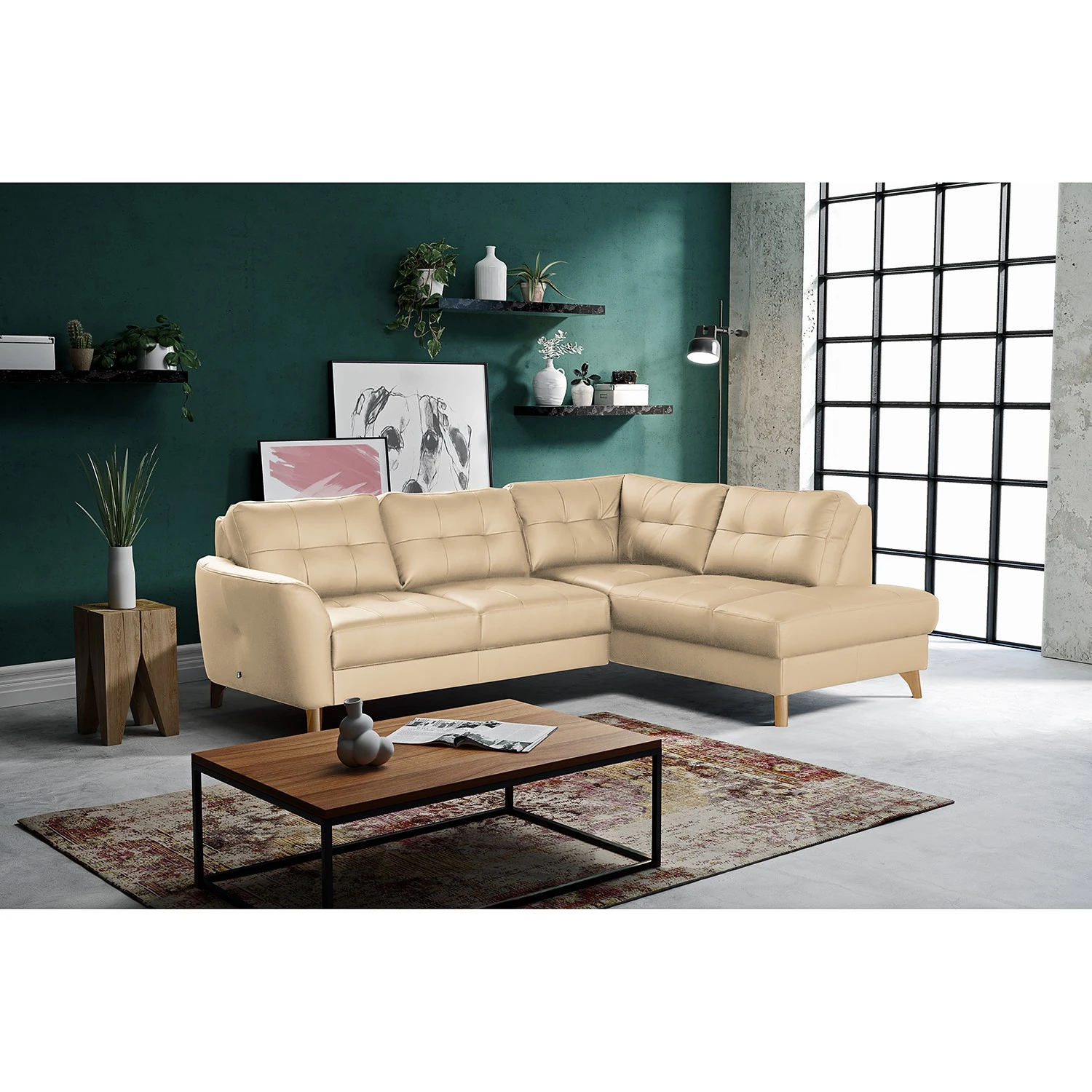 Loftscape Ecksofa Heimari II - Echtleder Mabel: Warmes Beige - Ottomane davorstehend rechts - Mit Schlaffunktion 2 Loftscape Ecksofa Heimari II - Echtleder Mabel: Warmes Beige - Ottomane davorstehend rechts - Mit Schlaffunktion – Bild 2