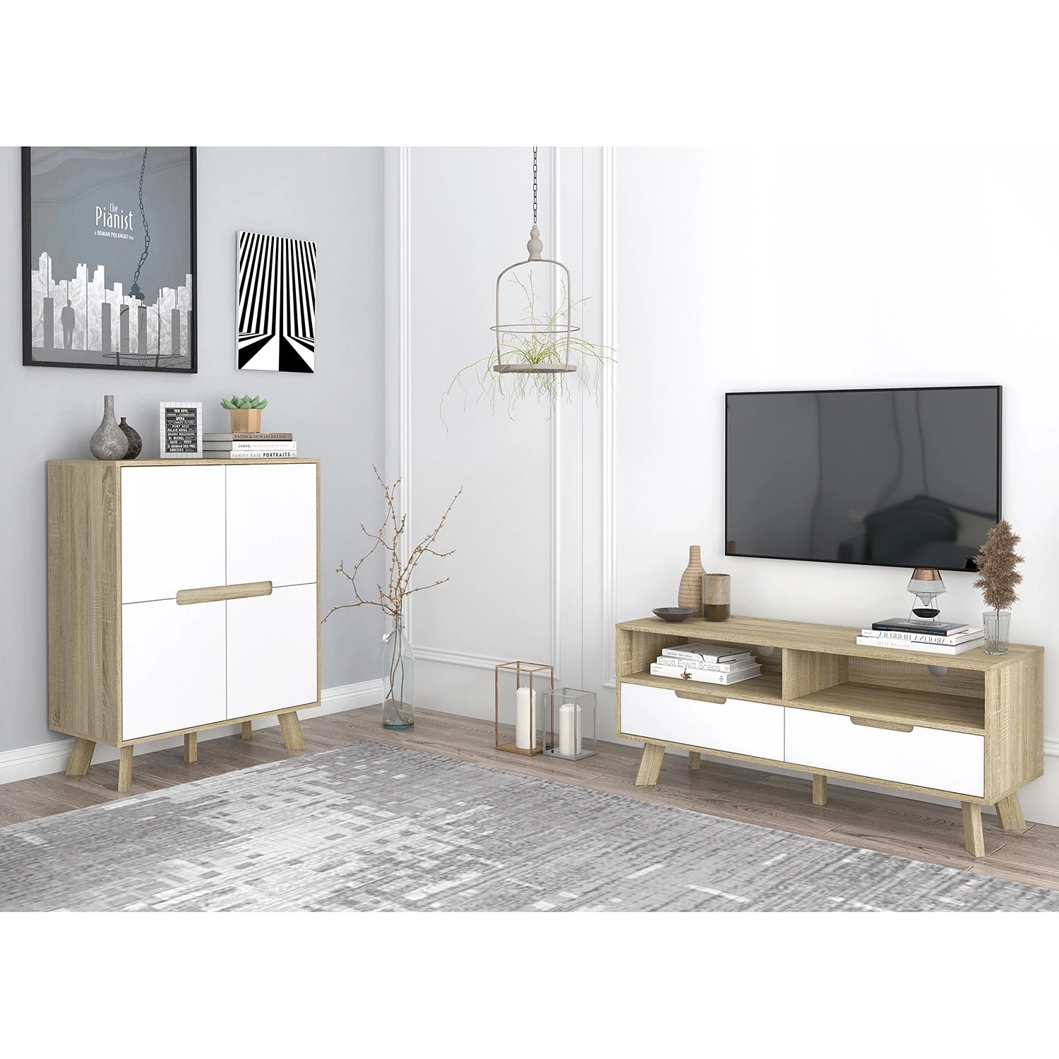 Norrwood TV-Lowboard Ibo - Weiß / Eiche Artisan Dekor 2 Norrwood TV-Lowboard Ibo - Weiß / Eiche Artisan Dekor – Bild 2