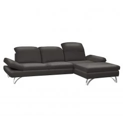 Loftscape Ecksofa Buin - Echtleder - Echtleder Canela: Anthrazit - Longchair davorstehend rechts