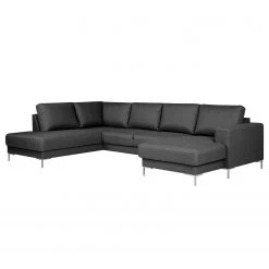 Fredriks Wohnlandschaft Summer Webstoff - Webstoff Mavie: Anthrazit - Longchair davorstehend rechts / Ottomane links