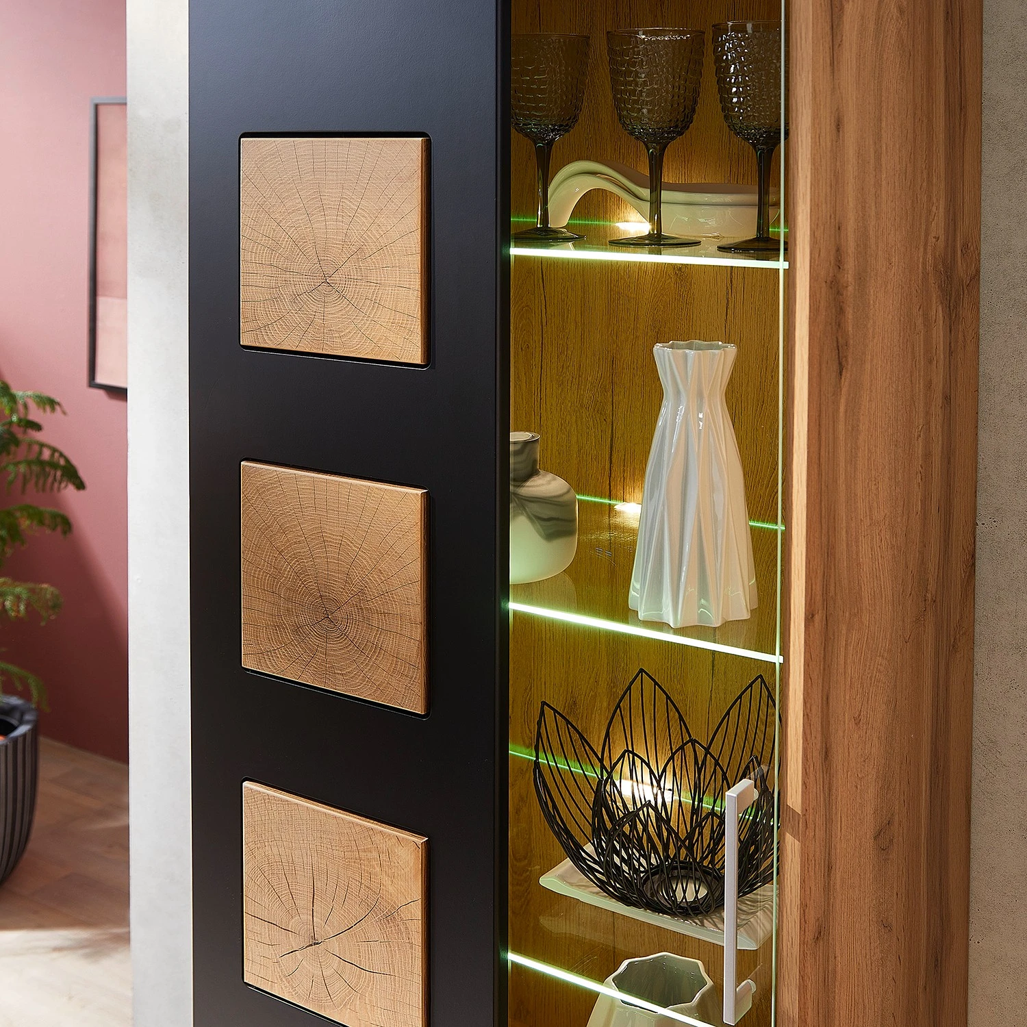 Loftscape Wohnwand Belloc II (5-teilig) - Inkl. Beleuchtung - Matt Schwarz / Eiche Dekor 12 Loftscape Wohnwand Belloc II (5-teilig) - Inkl. Beleuchtung - Matt Schwarz / Eiche Dekor – Bild 12