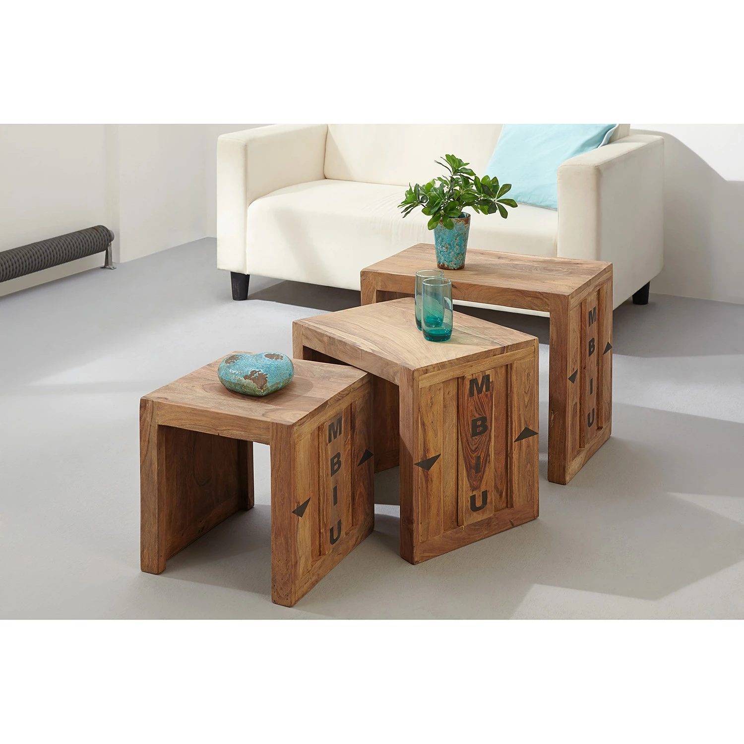 Wolf-Möbel Beistelltisch Container I (3er-Set) - Sheesham 2 Wolf-Möbel Beistelltisch Container I (3er-Set) - Sheesham – Bild 2