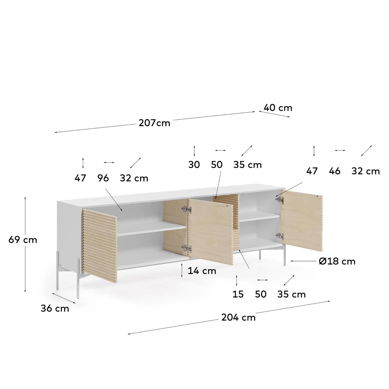 Loftscape Sideboard Maredale - Esche teilmassiv - Weiß / Esche 6 Loftscape Sideboard Maredale - Esche teilmassiv - Weiß / Esche – Bild 6