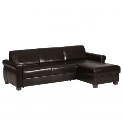 Ars manufacti Ecksofa José - Echtleder / Kunstleder - Kunstleder Babet: Schwarz - Longchair davorstehend rechts