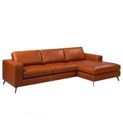 Ars manufacti Ecksofa Neuss - Echtleder - Echtleder Cerys: Cognac - Longchair davorstehend rechts