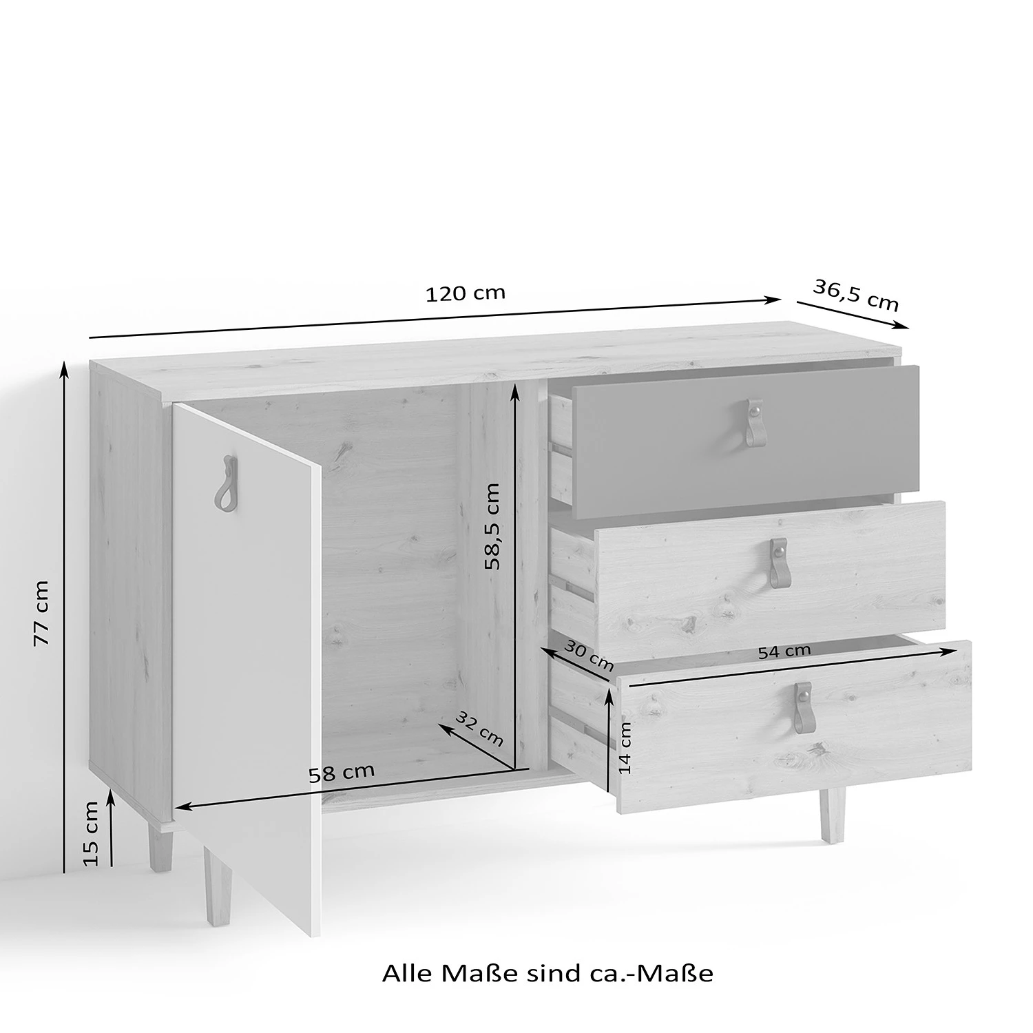 Fredriks Sideboard Bowood I - Eiche Artisan Dekor / Weiß 5 Fredriks Sideboard Bowood I - Eiche Artisan Dekor / Weiß – Bild 5
