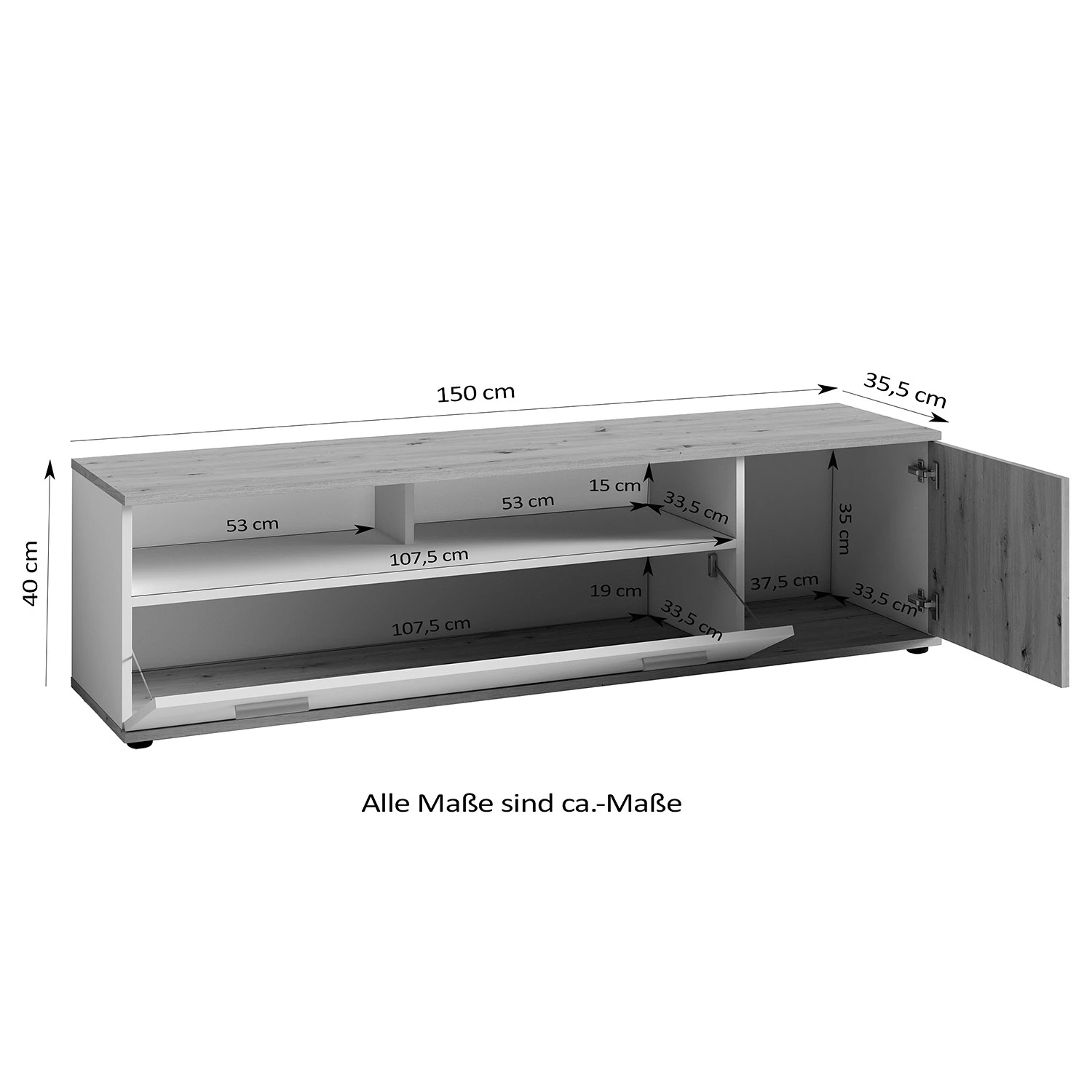 Fredriks TV-Lowboard Chippewa - Weiß / Schwarz 8 Fredriks TV-Lowboard Chippewa - Weiß / Schwarz – Bild 8