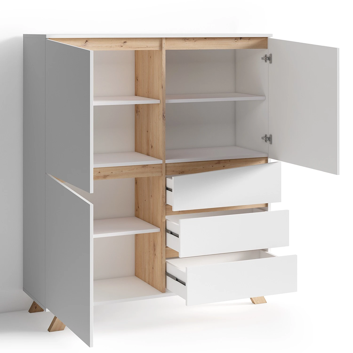 Norrwood Highboard Rautha - Matt Weiß / Eiche Dekor 5 Norrwood Highboard Rautha - Matt Weiß / Eiche Dekor – Bild 5