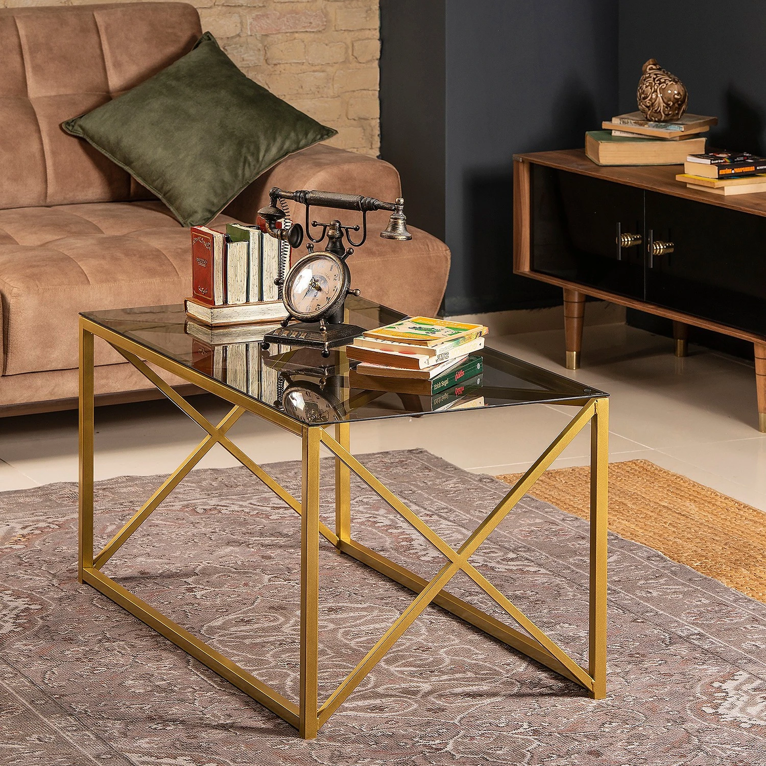 Loftscape Couchtisch Graham - Glas / Metall - Gold / Grau 2 Loftscape Couchtisch Graham - Glas / Metall - Gold / Grau – Bild 2