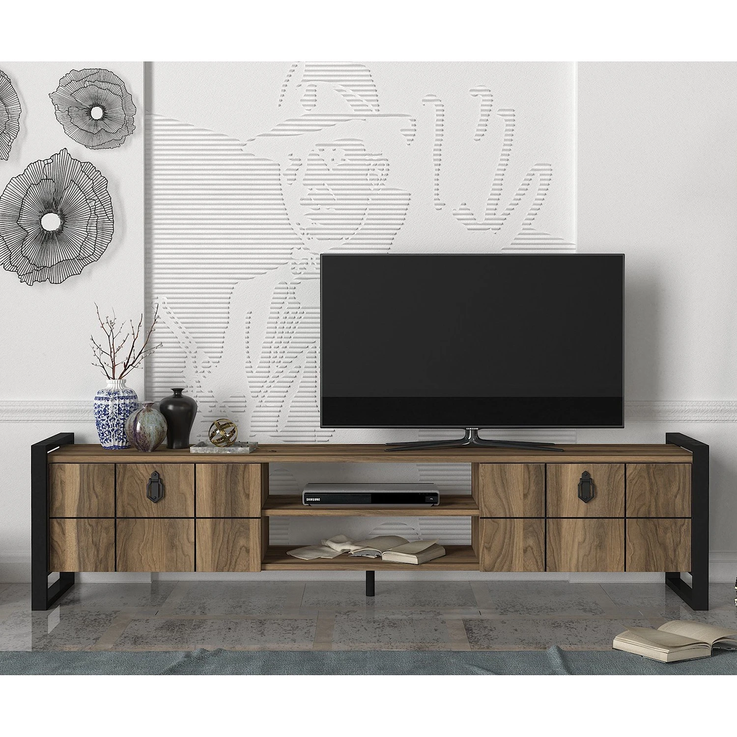 Red Living TV-Lowboard Lanz - Walnuss Dekor / Schwarz 4 Red Living TV-Lowboard Lanz - Walnuss Dekor / Schwarz – Bild 4