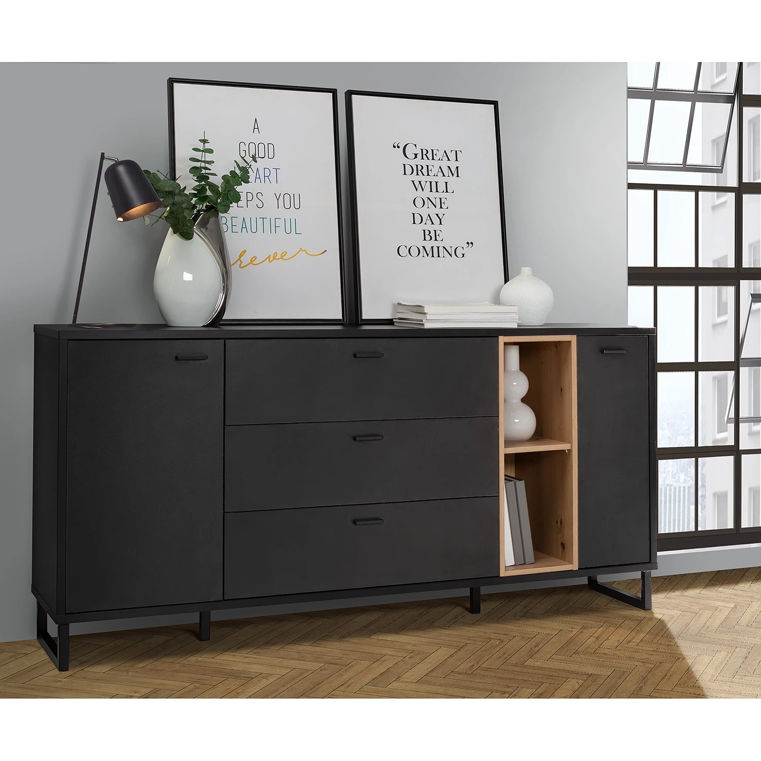 Loftscape Sideboard Mazzo - Schwarz / Eiche Artisan Dekor 5 Loftscape Sideboard Mazzo - Schwarz / Eiche Artisan Dekor – Bild 5