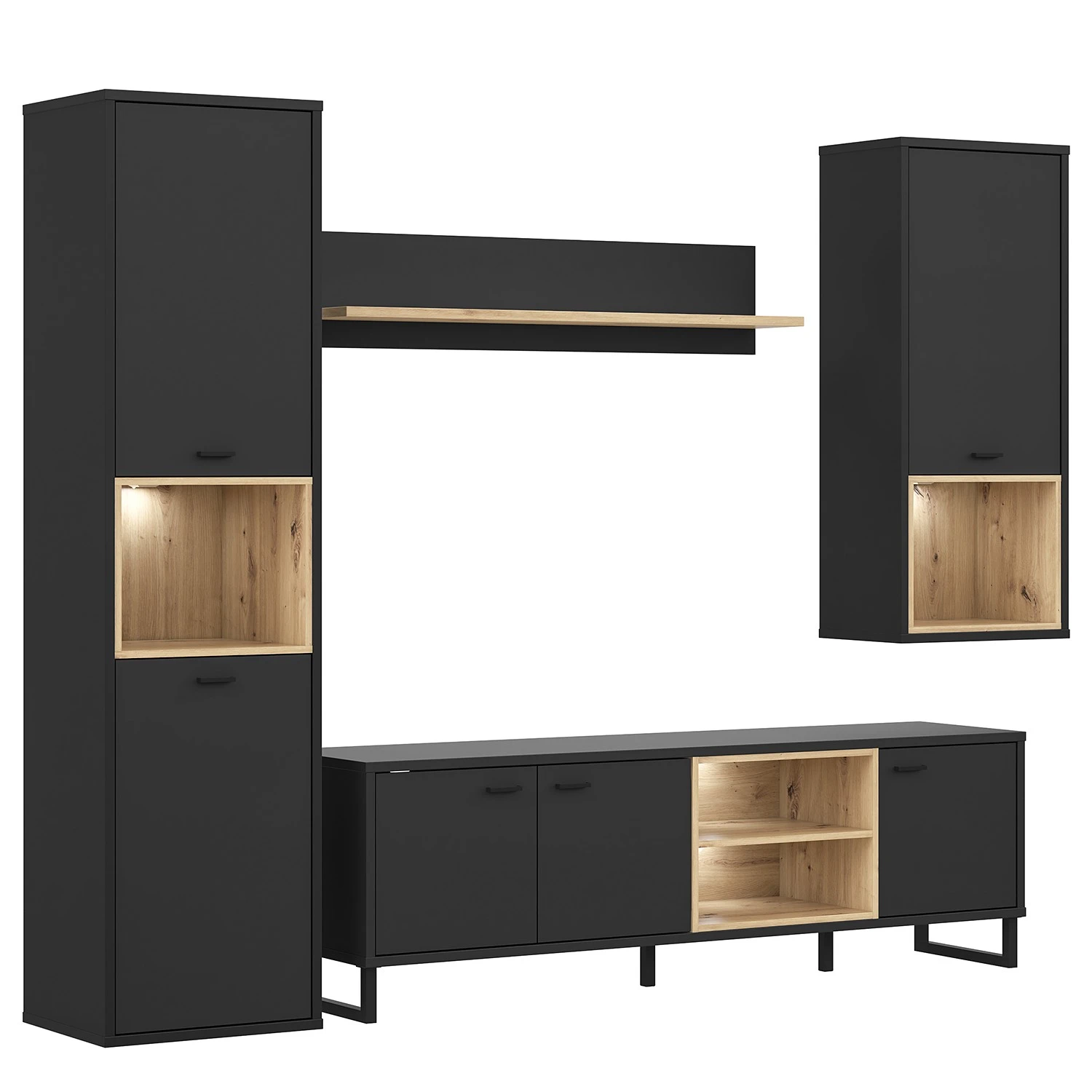 Loftscape Wohnwand Mazzo (4-teilig) - Schwarz / Eiche Artisan Dekor 7 Loftscape Wohnwand Mazzo (4-teilig) - Schwarz / Eiche Artisan Dekor – Bild 7