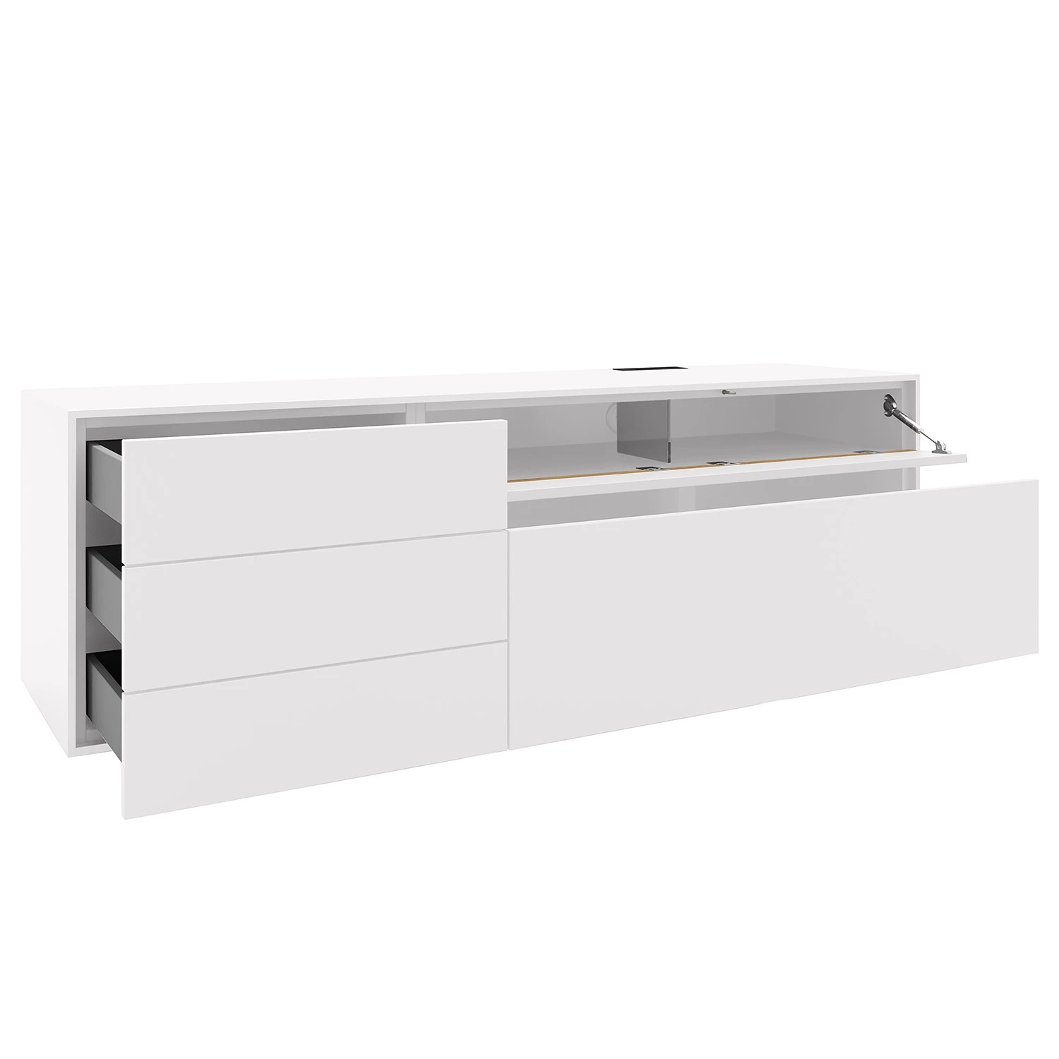 GWINNER Lowboard Calea I - Echtholzfurnier - Matt Weiß / Eiche - Schublade links 2 GWINNER Lowboard Calea I - Echtholzfurnier - Matt Weiß / Eiche - Schublade links – Bild 2