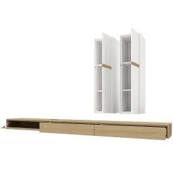 GWINNER Wohnwand Calea (3-teilig) - Inkl. Beleuchtung - Echtholzfurnier - Matt Weiß / Eiche - Ausrichtung rechts -Wohnzimmermöbel boutique en ligne 1000285814 220428 030 DETAILS P000000001000285814