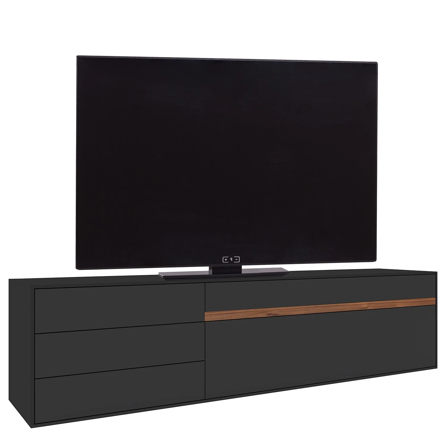 GWINNER Lowboard Calea II - Echtholzfurnier - Matt Anthrazit / Nussbaum - Schublade links 1 GWINNER Lowboard Calea II - Echtholzfurnier - Matt Anthrazit / Nussbaum - Schublade links