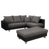 Loftscape Ecksofa Drayton - Kunstleder; Microfaser - Echtleder Soka / Microfaser Miako: Schwarz / Grau - Ottomane davorstehend rechts - Mit Hocker