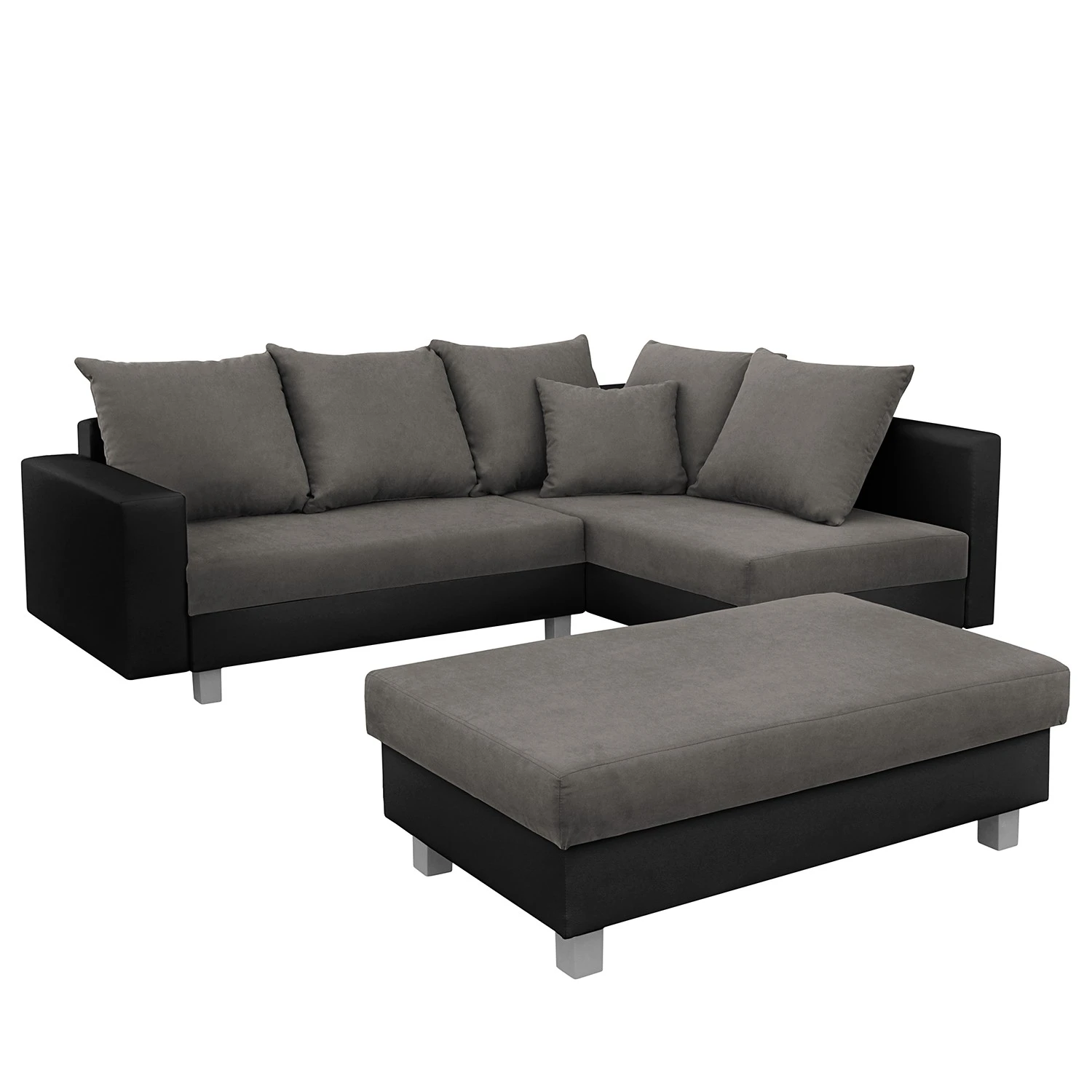 Loftscape Ecksofa Drayton - Kunstleder; Microfaser - Echtleder Soka / Microfaser Miako: Schwarz / Grau - Ottomane davorstehend rechts - Mit Hocker 1 Loftscape Ecksofa Drayton - Kunstleder; Microfaser - Echtleder Soka / Microfaser Miako: Schwarz / Grau - Ottomane davorstehend rechts - Mit Hocker