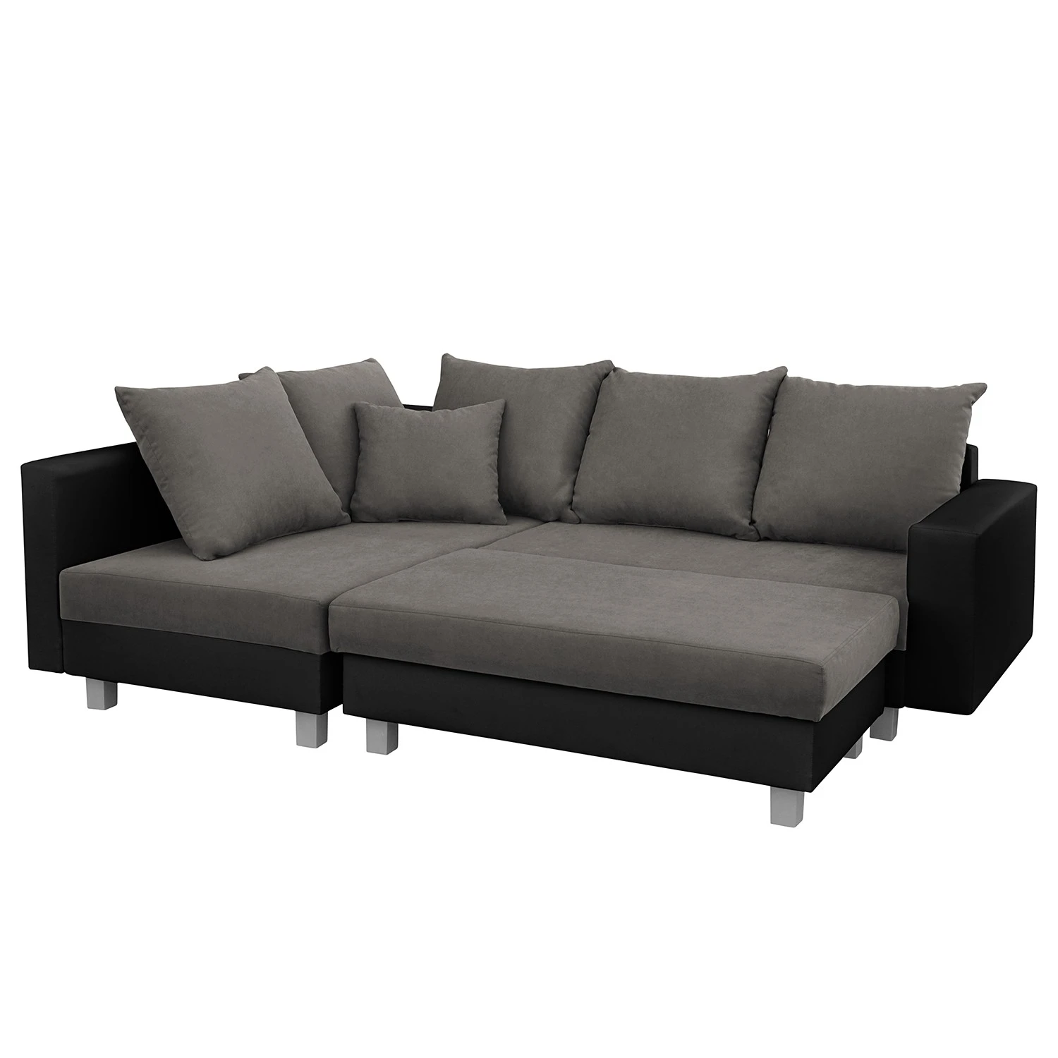 Loftscape Ecksofa Drayton - Kunstleder; Microfaser - Echtleder Soka / Microfaser Miako: Schwarz / Grau - Ottomane davorstehend rechts - Mit Hocker 2 Loftscape Ecksofa Drayton - Kunstleder; Microfaser - Echtleder Soka / Microfaser Miako: Schwarz / Grau - Ottomane davorstehend rechts - Mit Hocker – Bild 2