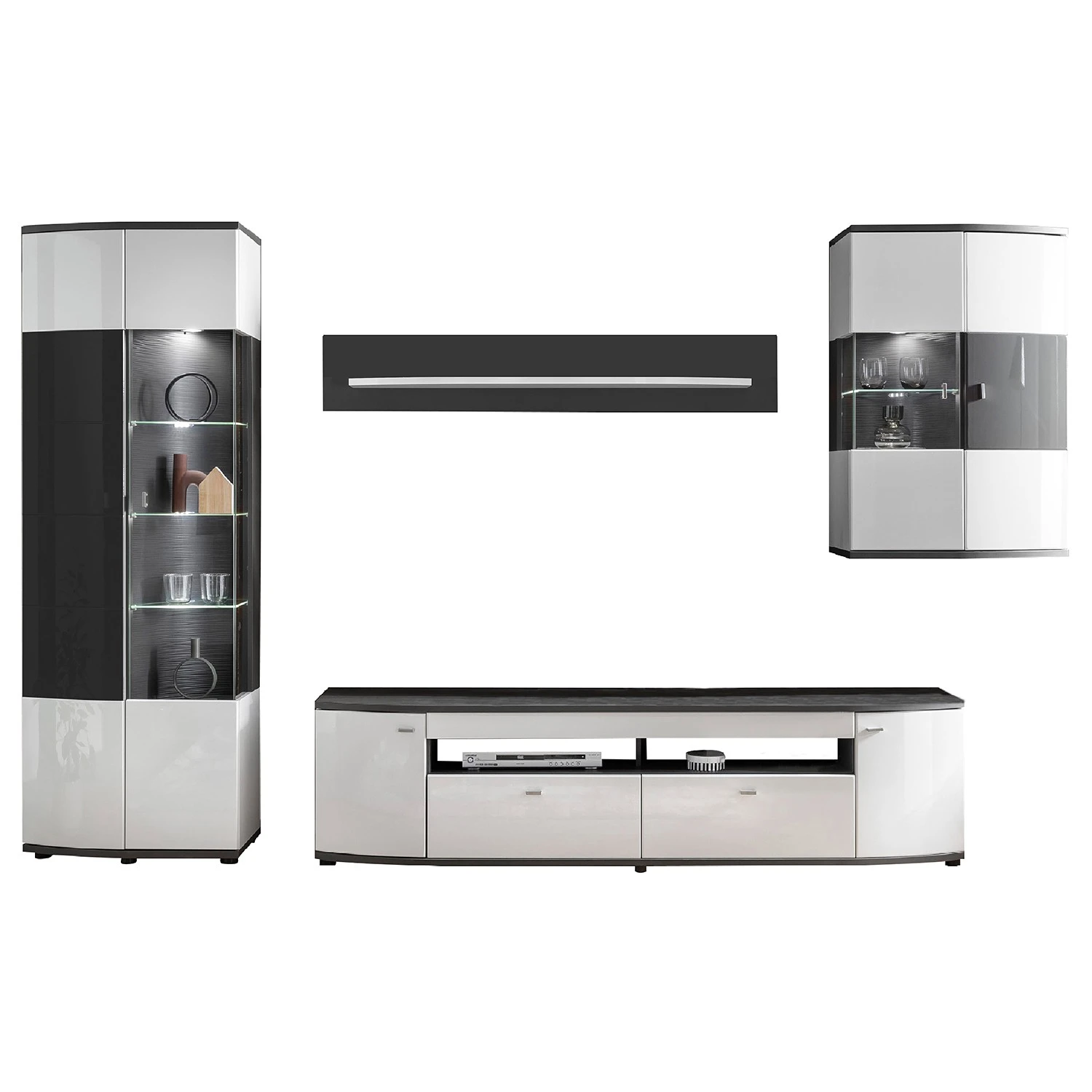 Loftscape Wohnwand Intento II (4-teilig) - Hochglanz Weiß / Anthrazit 3 Loftscape Wohnwand Intento II (4-teilig) - Hochglanz Weiß / Anthrazit – Bild 3