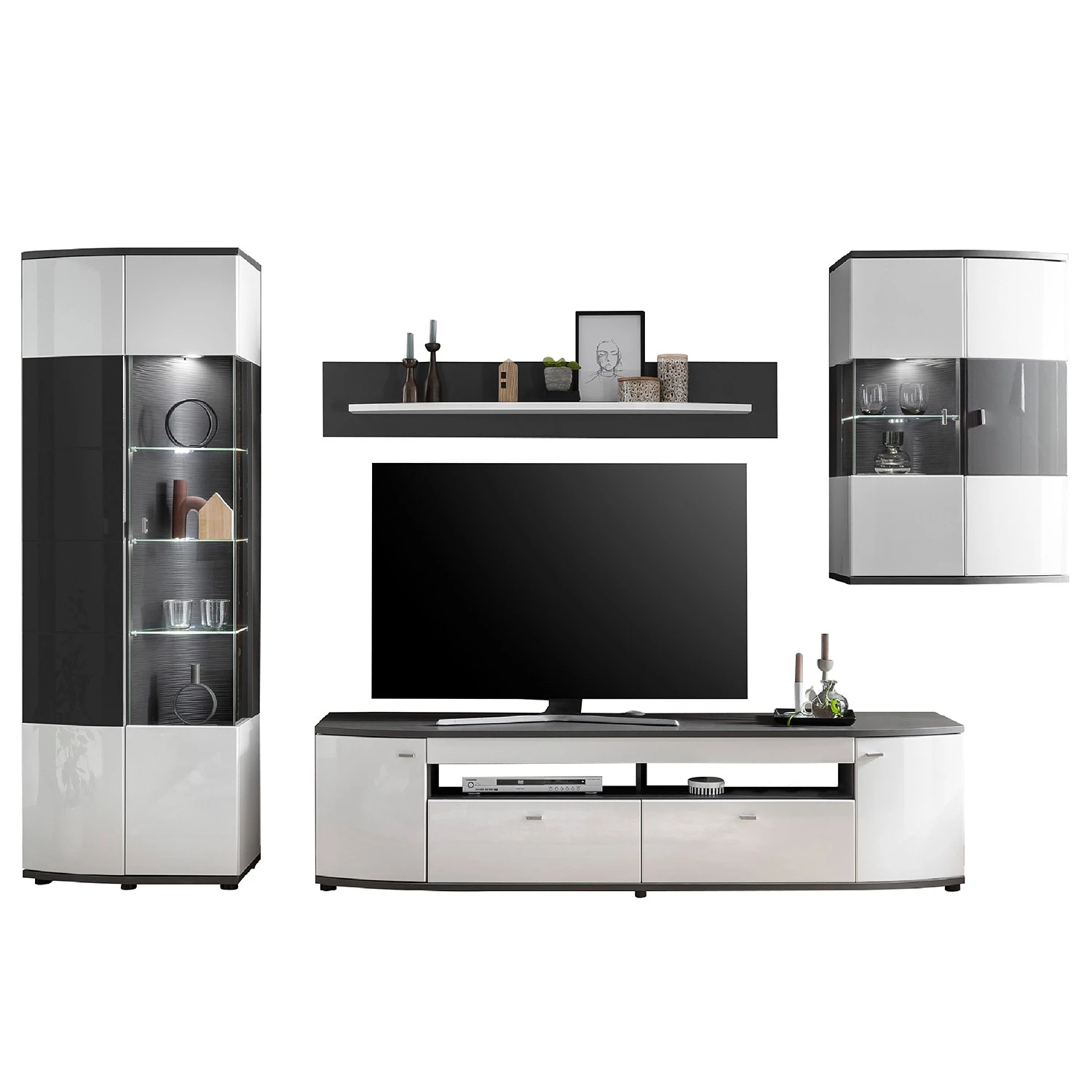 Loftscape Wohnwand Intento II (4-teilig) - Hochglanz Weiß / Anthrazit 6 Loftscape Wohnwand Intento II (4-teilig) - Hochglanz Weiß / Anthrazit – Bild 6