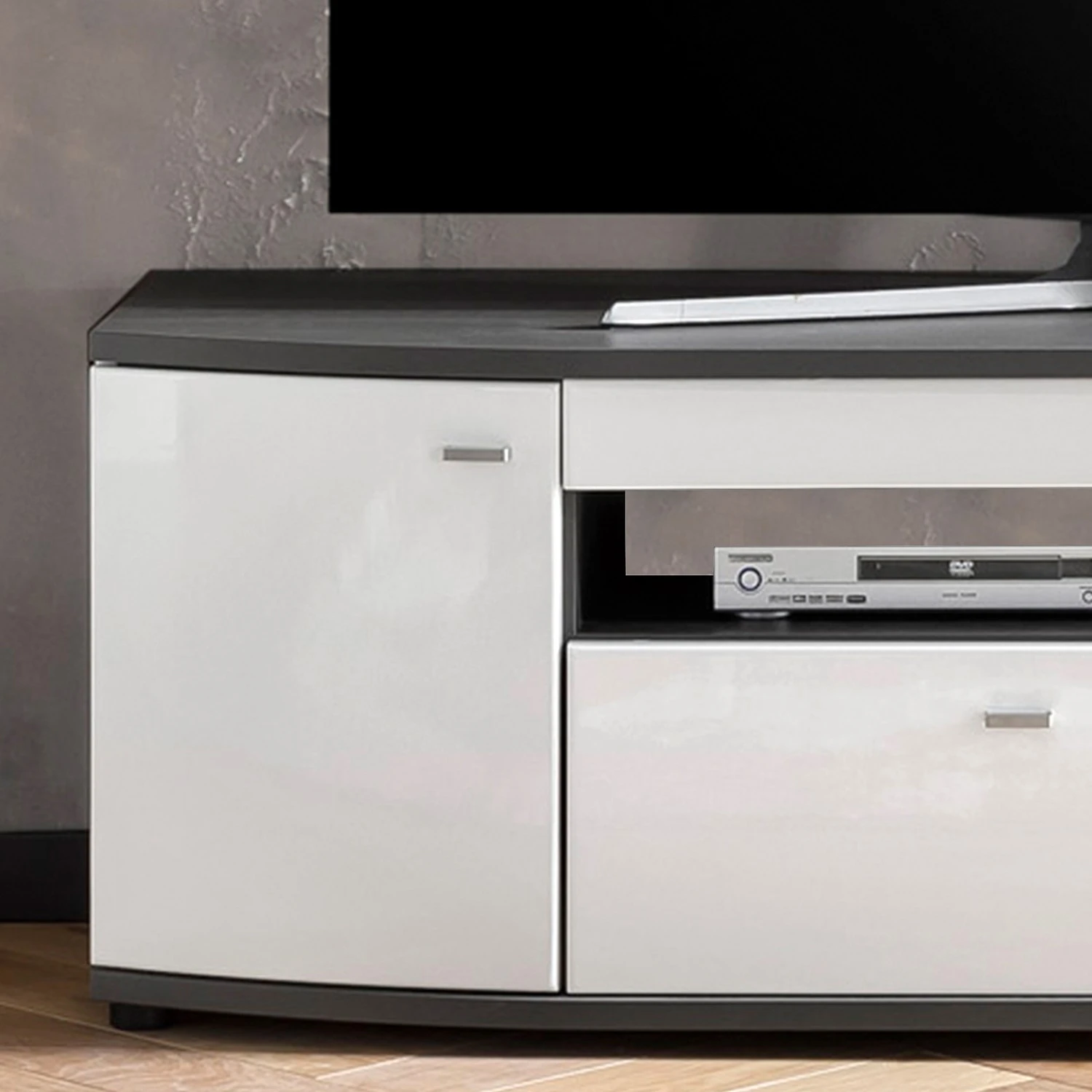 Loftscape Wohnwand Intento II (4-teilig) - Hochglanz Weiß / Anthrazit 8 Loftscape Wohnwand Intento II (4-teilig) - Hochglanz Weiß / Anthrazit – Bild 8