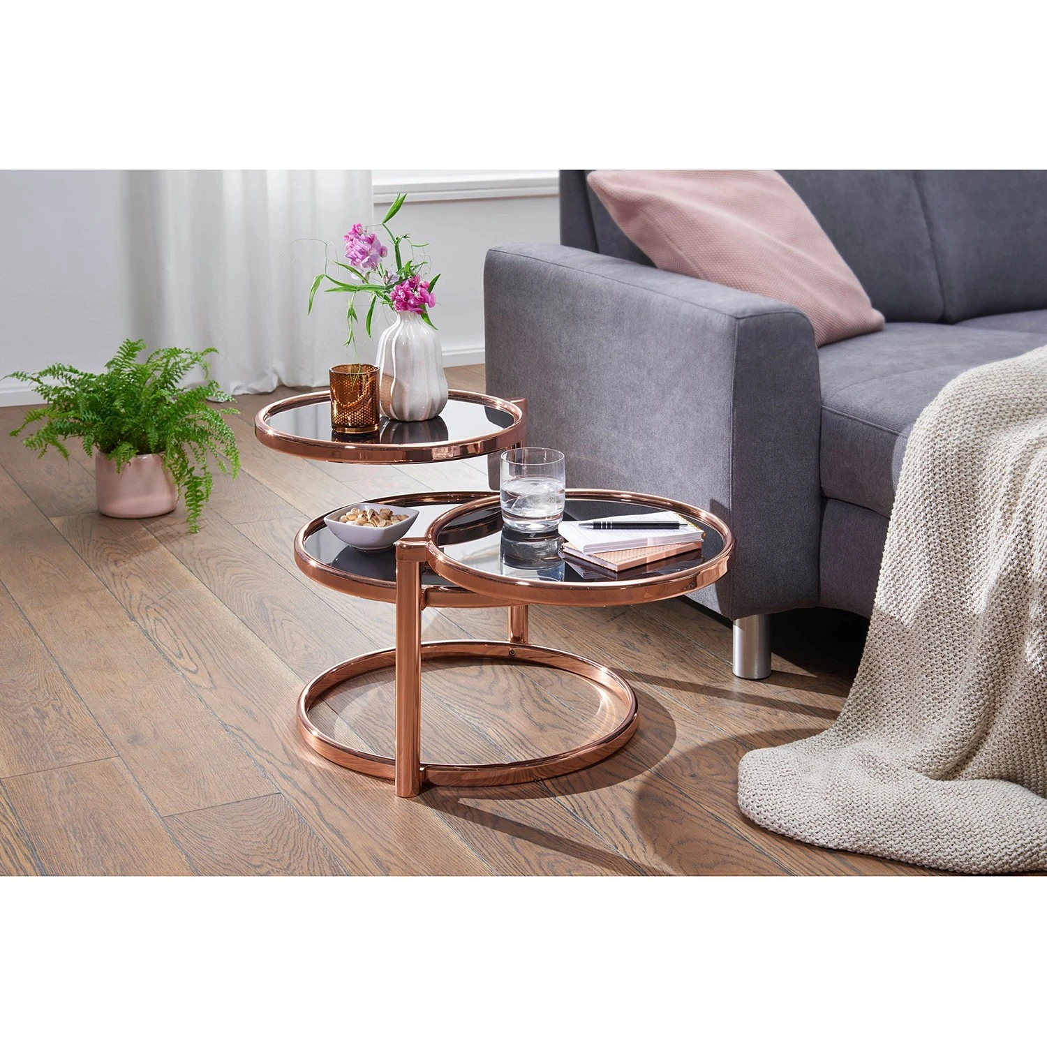 Loftscape Couchtisch Saiki - Glas / Metall - Schwarz / Kupfer 2 Loftscape Couchtisch Saiki - Glas / Metall - Schwarz / Kupfer – Bild 2