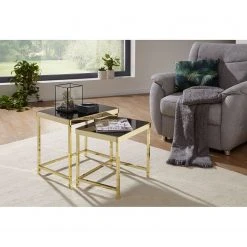 Red Living Beistelltisch Vilho (2er-Set) - Glas / Metall - Schwarz / Gold -Wohnzimmermöbel boutique en ligne 1000296367 210929 063329000114 MOOD DETAILS P000000001000296367 mood