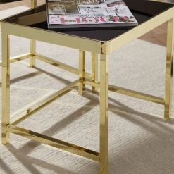 Red Living Beistelltisch Vilho (2er-Set) - Glas / Metall - Schwarz / Gold -Wohnzimmermöbel boutique en ligne 1000296367 210929 063329000125 DETAILS P000000001000296367