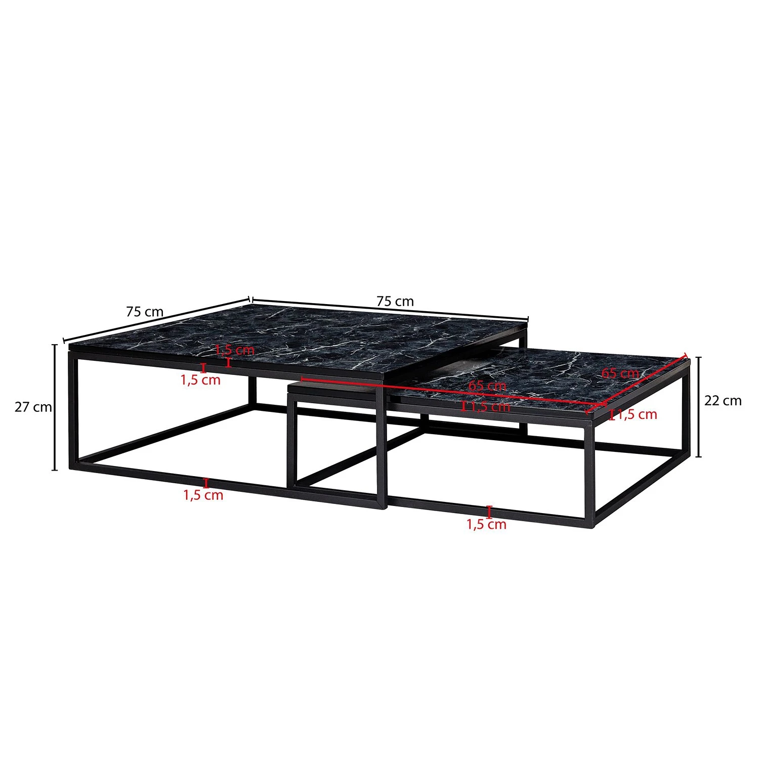 Red Living Couchtisch Copperton I (2er-Set) - Marmor Schwarz Dekor / Schwarz 7 Red Living Couchtisch Copperton I (2er-Set) - Marmor Schwarz Dekor / Schwarz – Bild 7