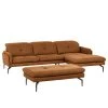 Loftscape Ecksofa Bosley - Antiklederlook - Microfaser Priya: Cognac - Longchair davorstehend rechts - Mit Hocker