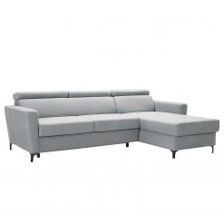 Fredriks Ecksofa Landaff I - Webstoff Sioma: Hellgrau - Longchair davorstehend rechts - Mit Schlaffunktion - Ohne Hocker