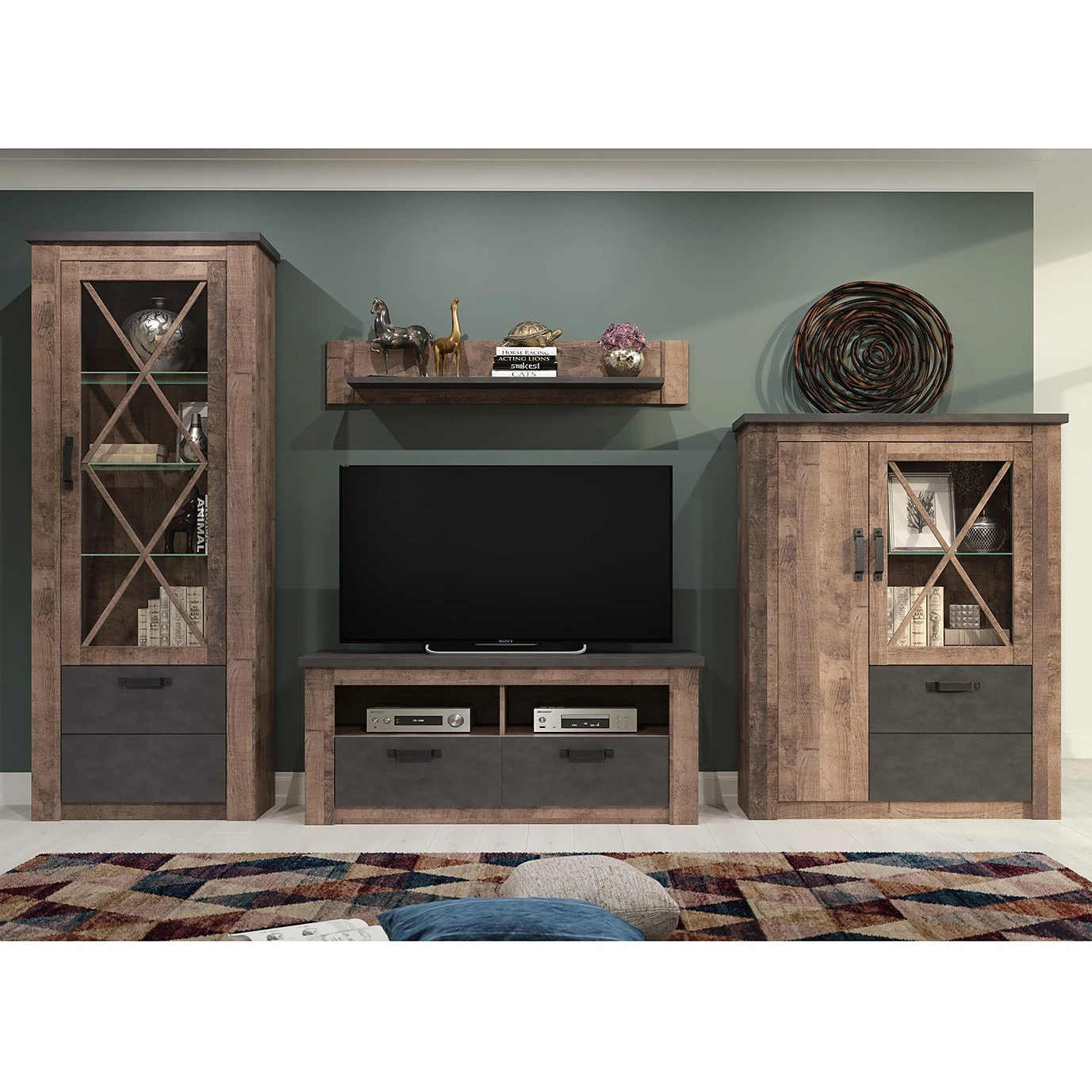 Trendteam Wohnwand Georgia (4-teilig) - Dunkelgrau / Eiche Rustikal Dekor 1 Trendteam Wohnwand Georgia (4-teilig) - Dunkelgrau / Eiche Rustikal Dekor