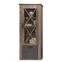 Trendteam Standvitrine Georgia - Dunkelgrau / Eiche Rustikal Dekor