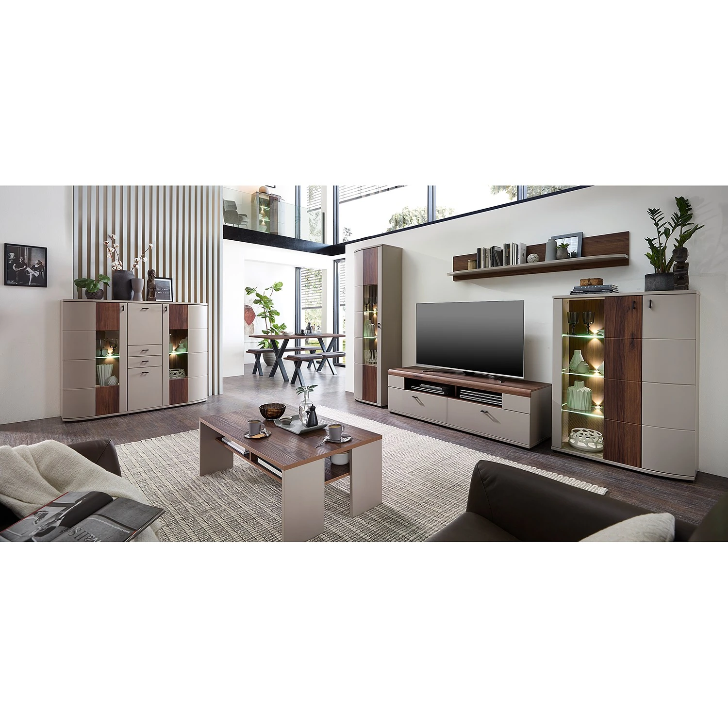 Loftscape Highboard Saida I - Inkl. Beleuchtung - Kaschmir / Nussbaum Dekor 2 Loftscape Highboard Saida I - Inkl. Beleuchtung - Kaschmir / Nussbaum Dekor – Bild 2