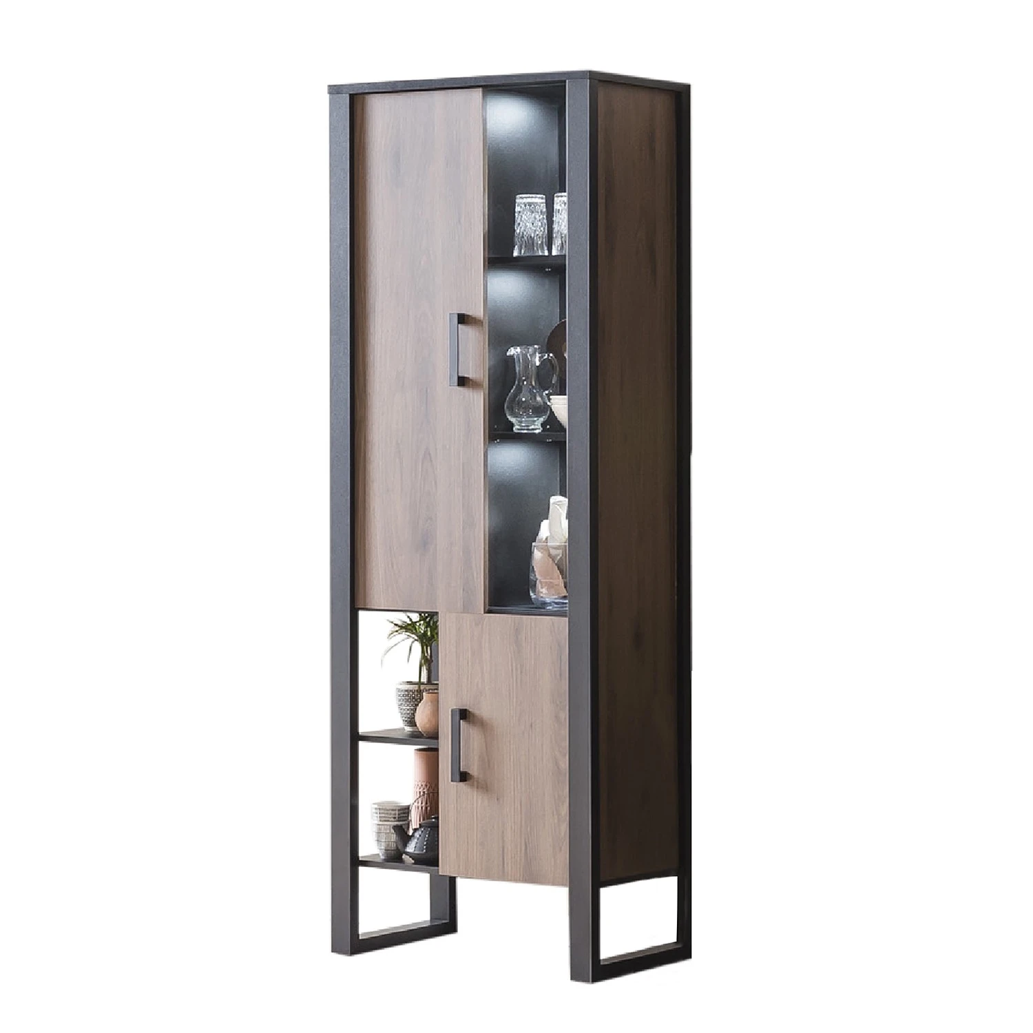 Red Living Vitrinenschrank Norddal - Nussbaum Dekor / Schwarz 1 Red Living Vitrinenschrank Norddal - Nussbaum Dekor / Schwarz