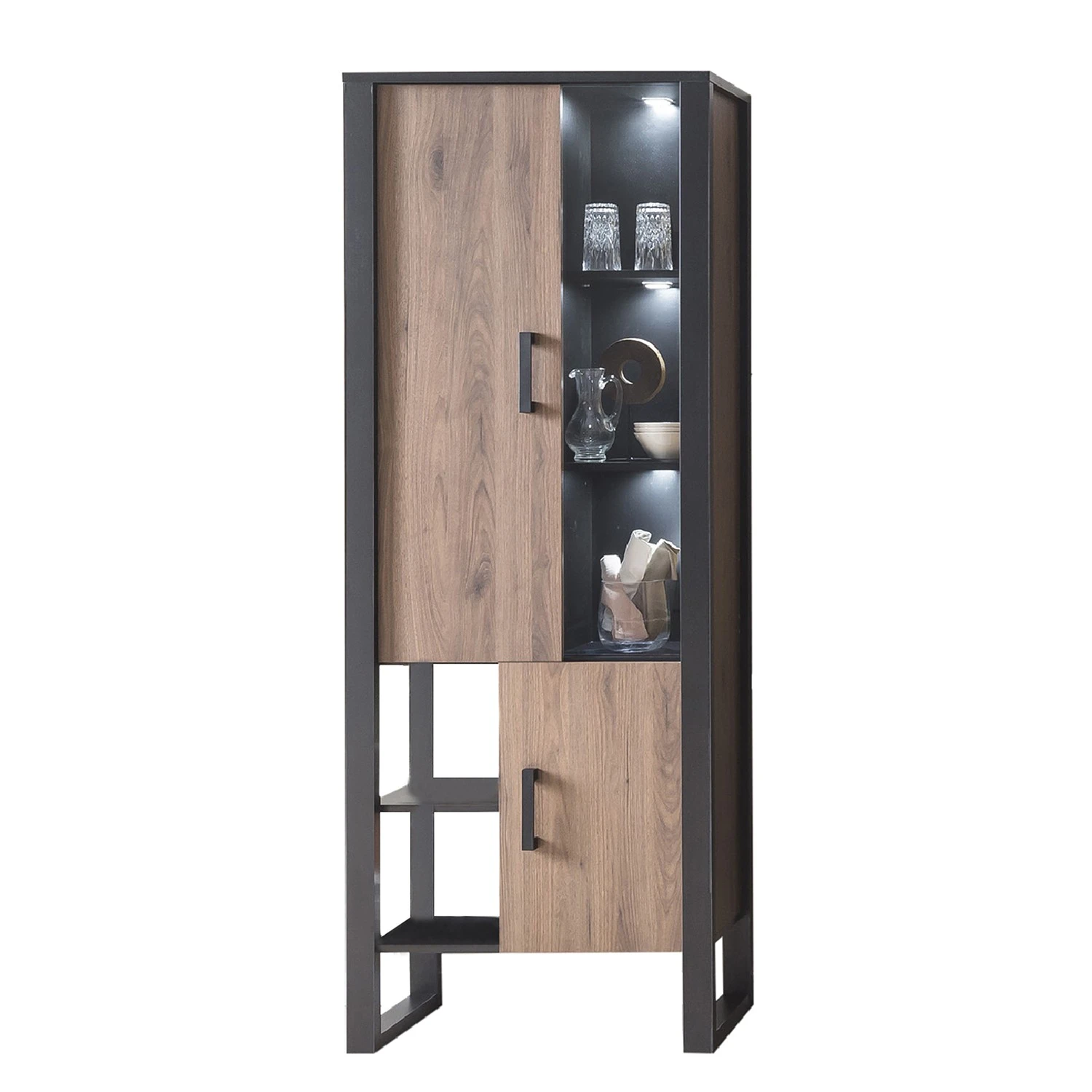 Red Living Vitrinenschrank Norddal - Nussbaum Dekor / Schwarz 4 Red Living Vitrinenschrank Norddal - Nussbaum Dekor / Schwarz – Bild 4