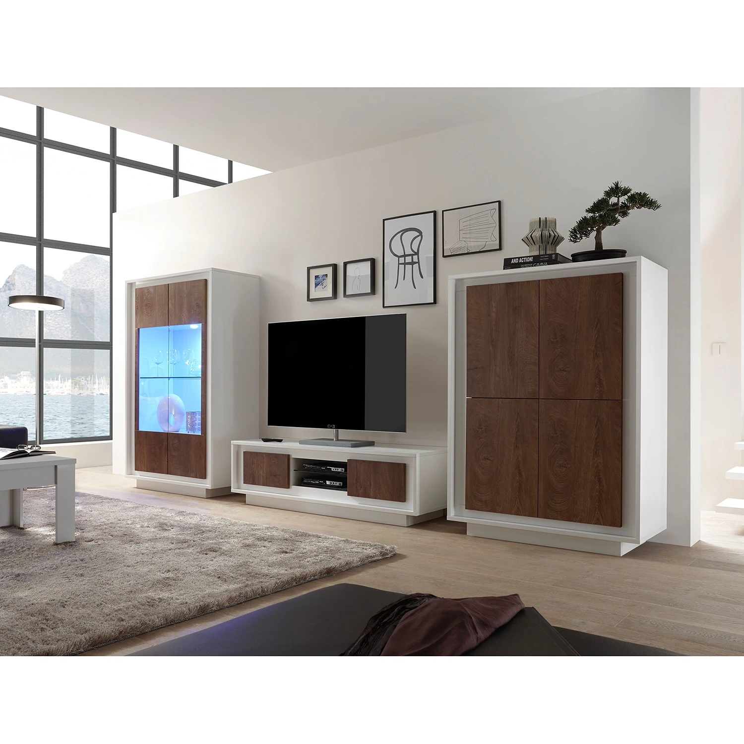 LC Spa Vitrinenschrank Forenza - Nussbaum Dekor / Weiß 2 LC Spa Vitrinenschrank Forenza - Nussbaum Dekor / Weiß – Bild 2