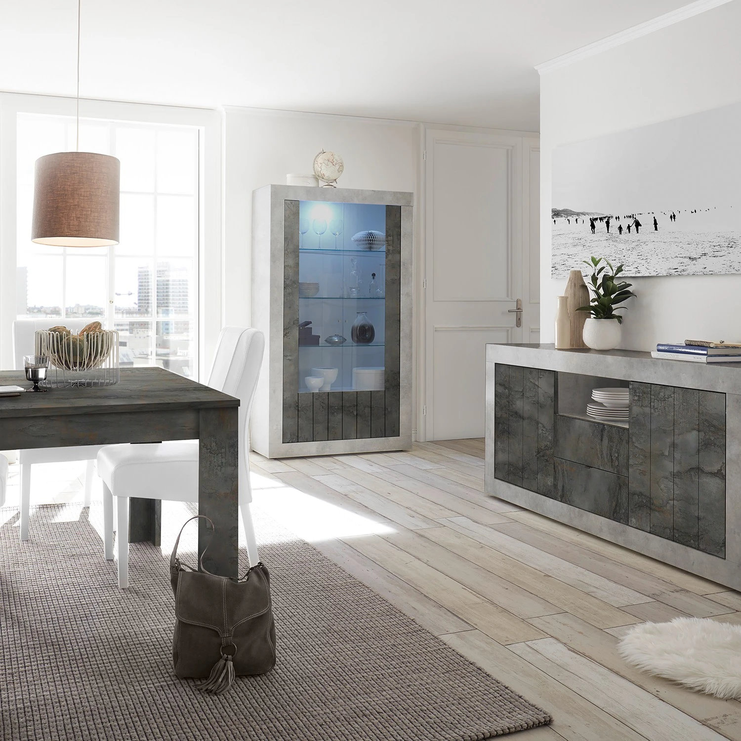 LC Spa Vitrinenschrank Urbino - Anthrazit / Hellgrau 2 LC Spa Vitrinenschrank Urbino - Anthrazit / Hellgrau – Bild 2