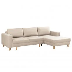 Ecksofa MAISON mit Schlaffunktion - Webstoff Inas: Cappuccino - Longchair davorstehend rechts